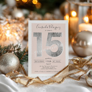 Invitación Relieve metalizado plateado guión rubor quinceaner