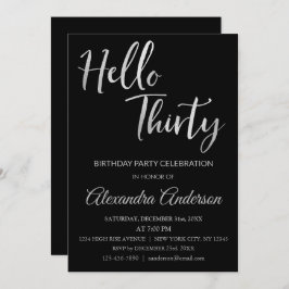Invitación Relieve metalizado plateado Hola 30 Fiesta de Trei