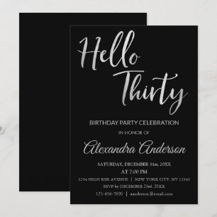 Invitación Relieve metalizado plateado Hola 30 Fiesta de Trei