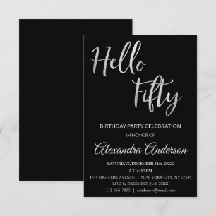 Invitación Relieve metalizado plateado Hola 50 Fiesta de 50º