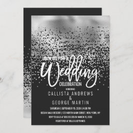 Invitación Relieve metalizado plateado negro moderno Confetti