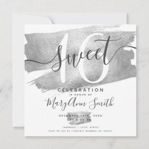 Invitación Relieve metalizado plateado Paint Sweet 16th Birth