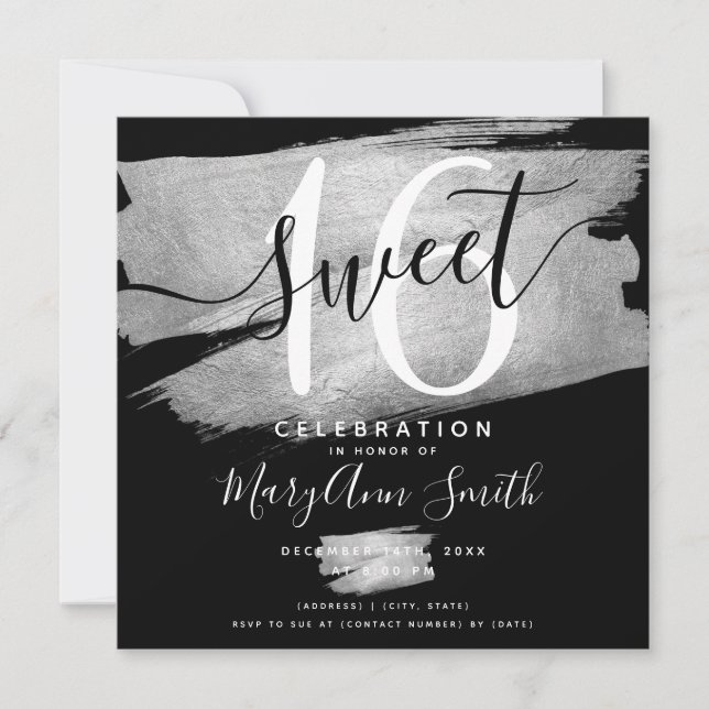 Invitación Relieve metalizado plateado Paint Sweet 16th Birth (Anverso)