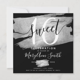 Invitación Relieve metalizado plateado Paint Sweet 16th Birth