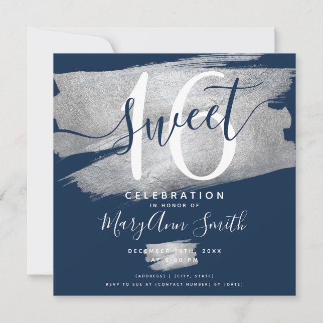 Invitación Relieve metalizado plateado Paint Sweet 16th Birth (Anverso)