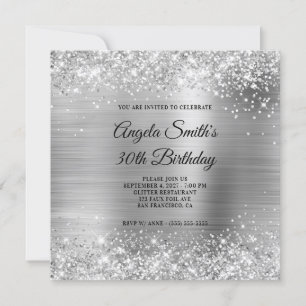 Invitación Relieve metalizado plateado Purpurinoso 30 cumplea