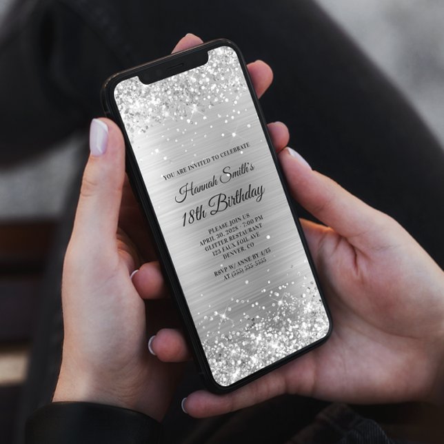 Invitación Relieve metalizado plateado Purpurinoso cepillado  (Subido por el creador)