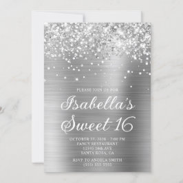 Invitación Relieve metalizado plateado Purpurinoso Sweet 16 F