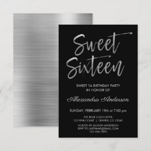 Invitación Relieve metalizado plateado y dulce negro Dieciséi