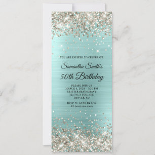 Invitación Relieve metalizado Platinum Purpurina Pale Turquoi
