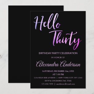 Invitación Relieve metalizado púrpura Hola 30 Fiesta de cumpl