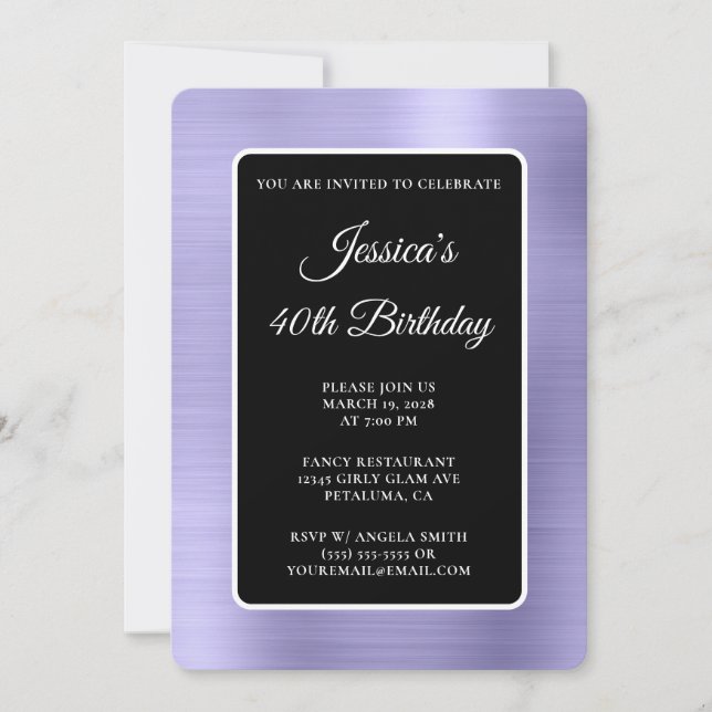 Invitación Relieve metalizado púrpura pálido negro y blanco 4 (Anverso)