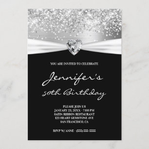 Invitación Relieve metalizado Purpurina plateado Gem Heart 50