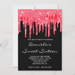 Invitación Relieve metalizado Purpurina rojo gotea dulce negr