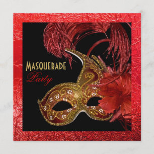 Invitación Relieve metalizado rojo fiesta Masquerade Quinceañ