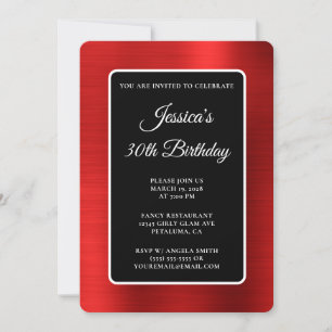 Invitación Relieve metalizado Rojo Negro y Blanco 30 cumpleañ