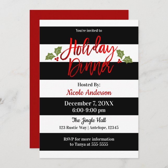 Invitación Relieve metalizado Rojo Sleek Brillo Moderno Scrip (Anverso / Reverso)