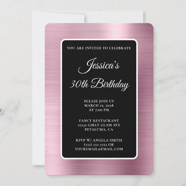 Invitación Relieve metalizado rosa claro negro y blanco 30 cu (Anverso)
