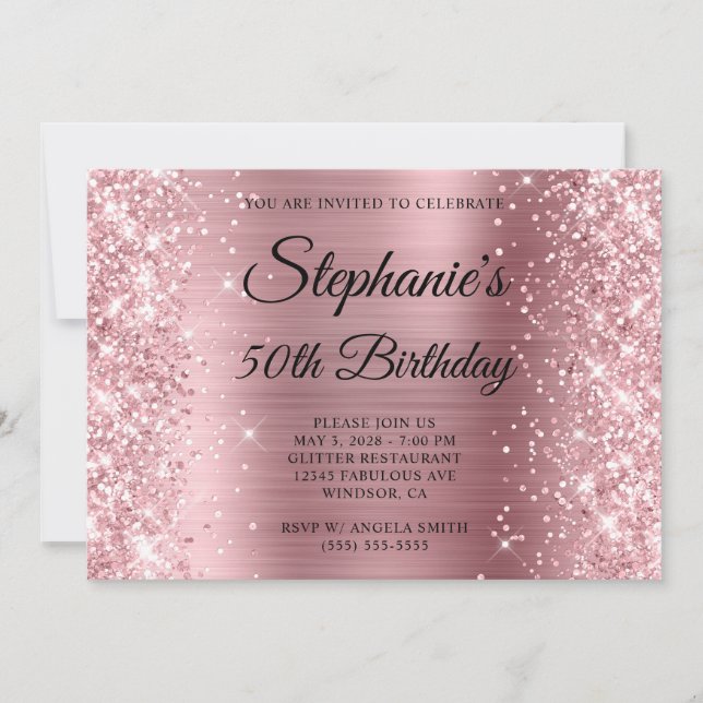 Invitación Relieve metalizado rosa claro Purpurinoso Monogram (Anverso)