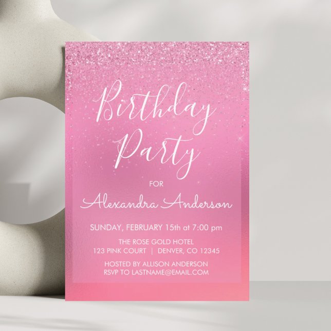 Invitación Relieve metalizado Rosa Girly Purpurina Sparkle Cu (Subido por el creador)
