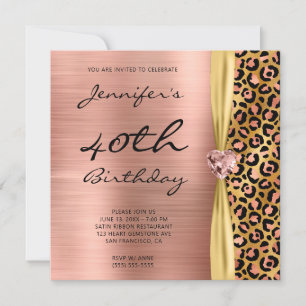 Invitación Relieve metalizado Rosa Gold Leopard Gem Ribbon 40