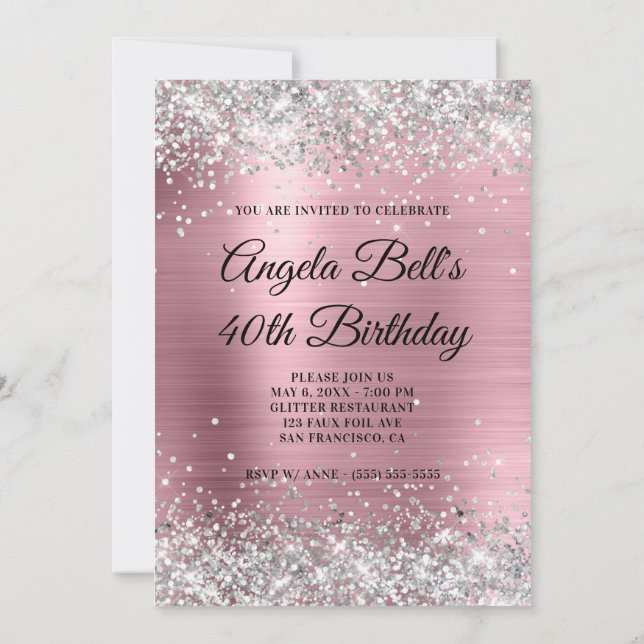 Invitación Relieve metalizado rosa pálido Purpurina  fino Mon (Reverso)