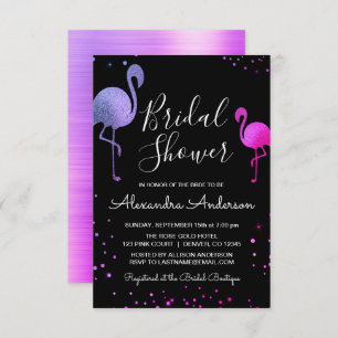 Invitación Relieve metalizado rosa púrpura moderno Flamingo D