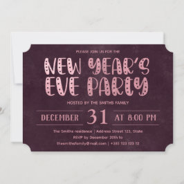 Invitación Relieve metalizado rosa textura Fiesta de Año Nuev