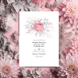 Invitación Relieve metalizado rosa y falso Boda floral platea