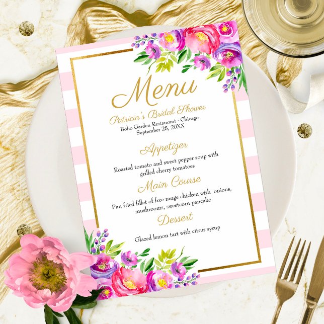 Invitación Relieve metalizado Rosa y Faux Gold Floral Bridal  (Subido por el creador)