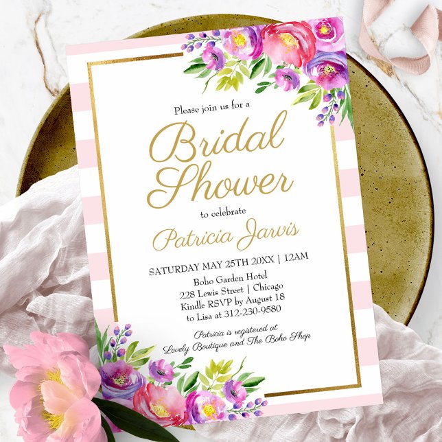 Invitación Relieve metalizado Rosa y Faux Gold Floral Bridal  (Subido por el creador)