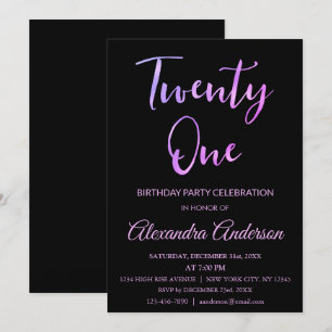Invitación Relieve metalizado rosa y morado Veintiuno cumplea