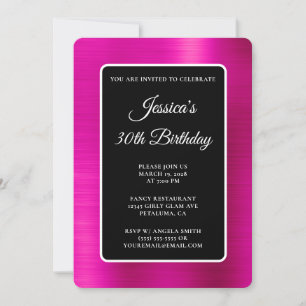 Invitación Relieve metalizado rosado caliente negro y blanco 