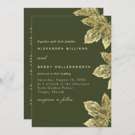Invitación Relieve metalizado Rústico Verde Y Oro, Todo En Un
