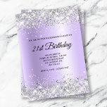 Invitación Relieve metalizado satinado Purpurina Lavender Sat<br><div class="desc">Una moderna invitación de niñita para la celebración de su cumpleaños. Falsa purpurina de plata pálida brillante contra una imagen de Relieve metalizado púrpura de lavanda oscura satinada. Se puede personalizar la caligrafía moderna y el estilo, tamaño y color del texto. Todo el brillo y brillo de este moderno diseño...</div>