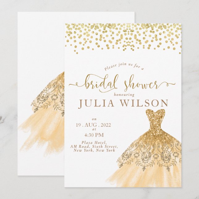Invitación Relieve metalizado simple purpurina de  dorado duc (Anverso / Reverso)