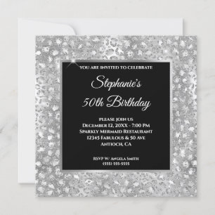 Invitación Relieve metalizado Sparkly Silver Purpurina Leopar
