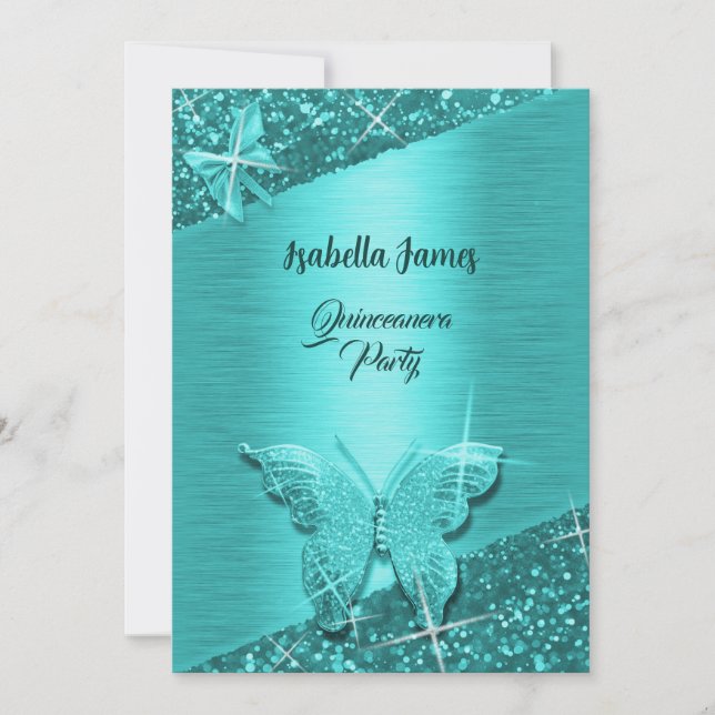 Invitación Relieve metalizado turquesa elegante purpurina des (Anverso)