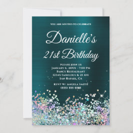 Invitación Relieve metalizado turquesa oscuro Holo Purpurina 