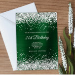 Invitación Relieve metalizado verde oscuro Purpurina de chisp<br><div class="desc">Una moderna invitación de niñita para la celebración de su cumpleaños. Purpurinas de color plateado brillante en la parte superior e inferior de la decoración en contra de una gráfica digital de Relieve metalizado oscura y verde oscuro. Se puede personalizar la caligrafía moderna y el estilo, tamaño y color del...</div>