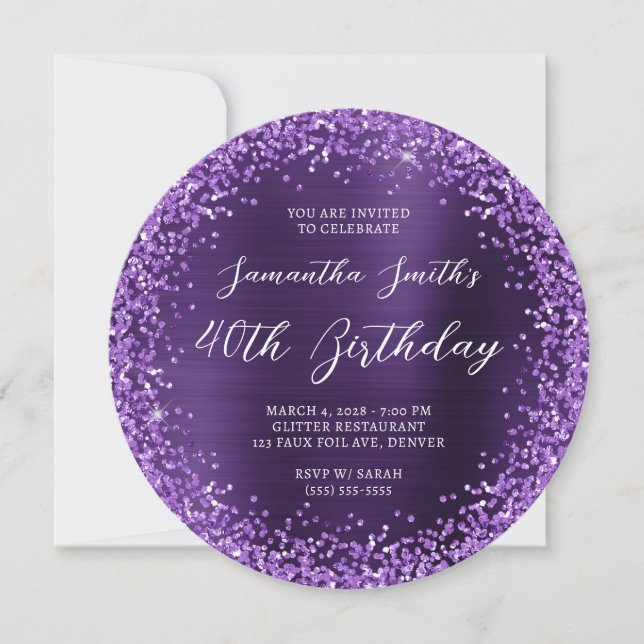 Invitación Relieve metalizado violeta morado Purpurina oscuro (Anverso)