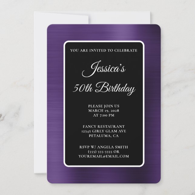 Invitación Relieve metalizado violeta oscuro negro y blanco 5 (Anverso)