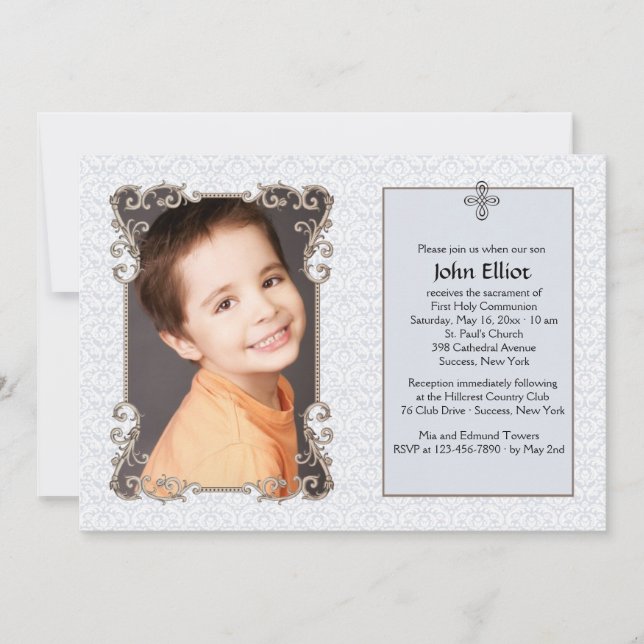 Invitación religiosa a la foto de Damasco azul del (Anverso)