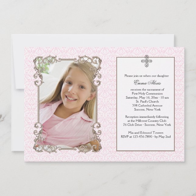 Invitación religiosa a la foto de Damasco rosa del (Anverso)