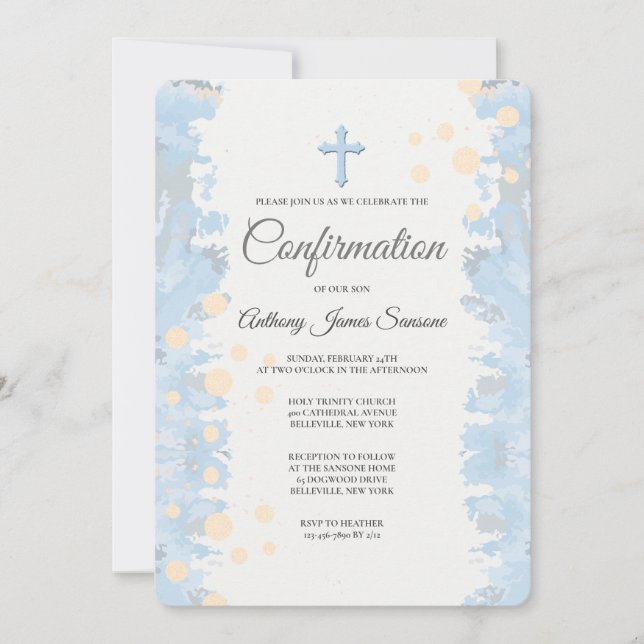 Invitación religiosa azul fiel (Anverso)