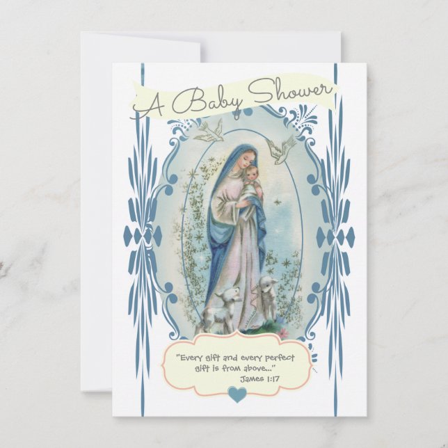Invitación Religiosa católica Baby Shower Nueva mamá Vintage (Anverso)