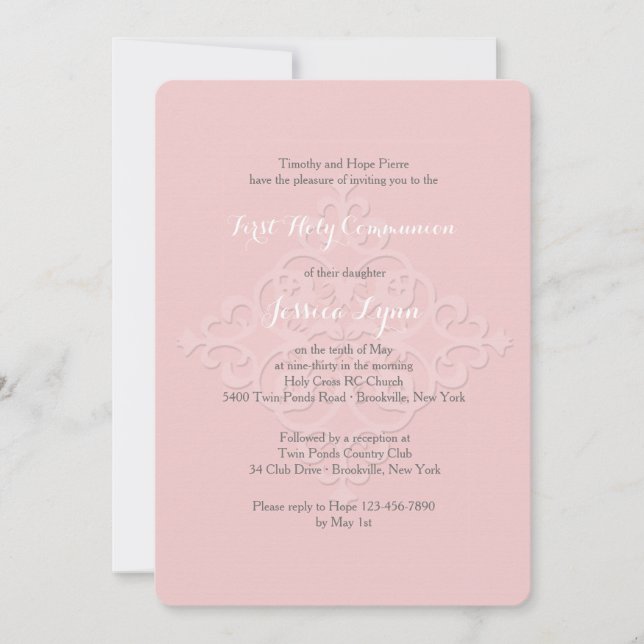 Invitación religiosa cruzada reverente rosa (Anverso)