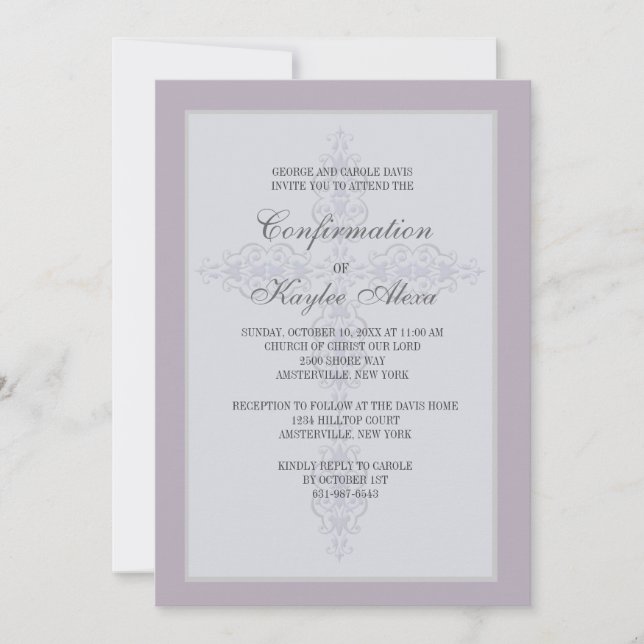 Invitación religiosa de cruz de lavanda (Anverso)