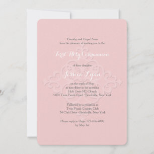 Invitación religiosa de cruz reverente rosa