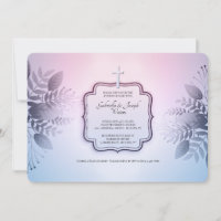 Invitación religiosa de follaje rosa y azul